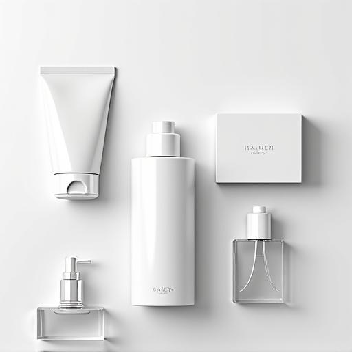 A minimalist flat lay of branded products.